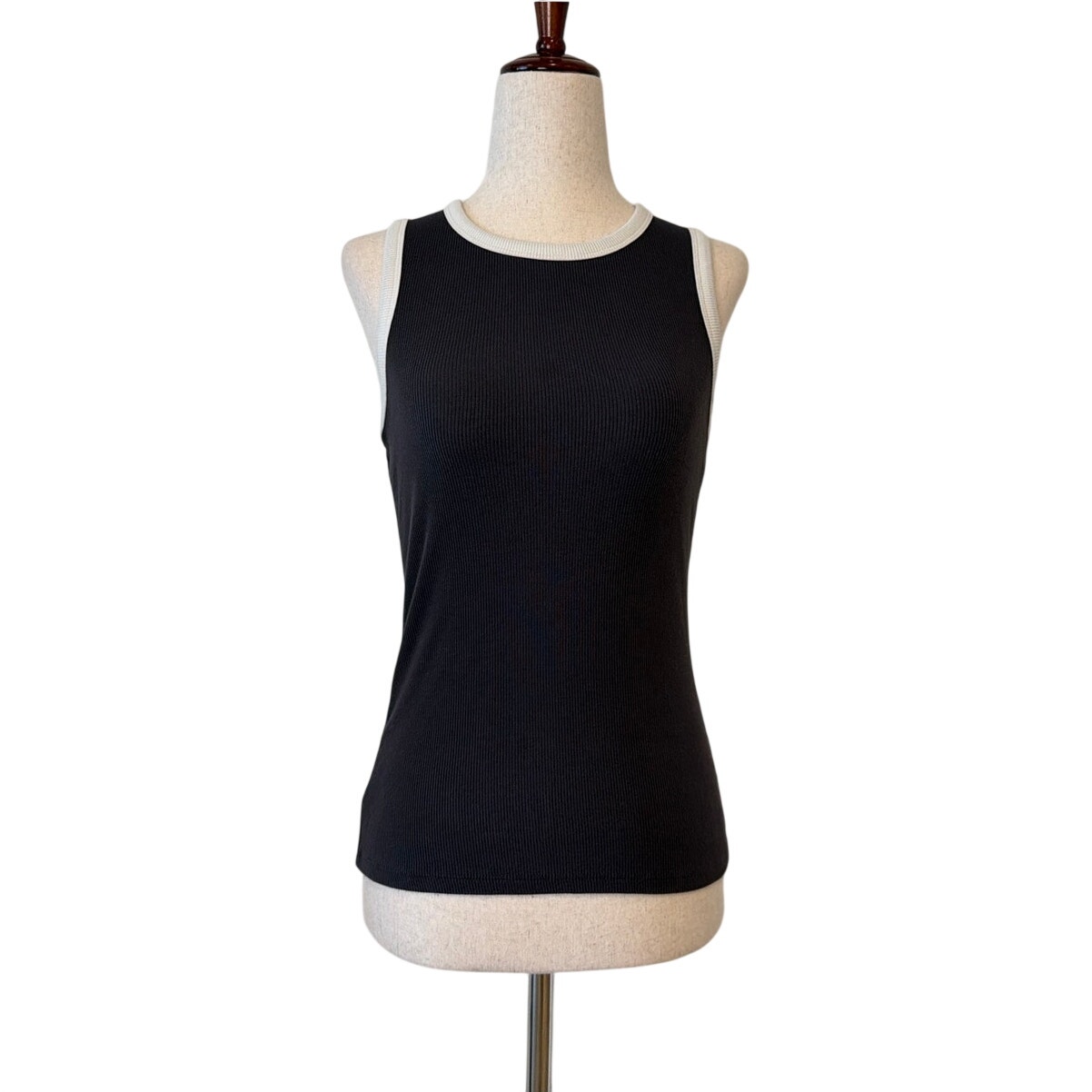 Thread & Supply Ribbed Tank Top, Gray With Contrast Trim, Women's Small